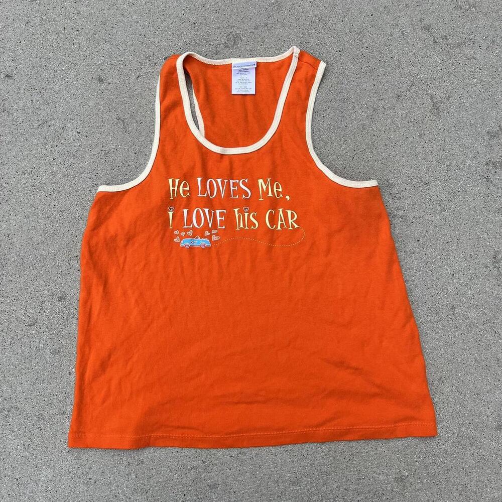 Vintage 2000s y2k "He loves me, i love his car" No Boundaries tank top